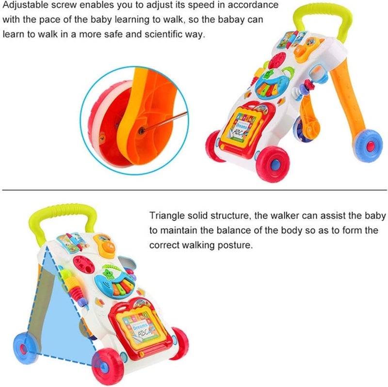 YouPin Baby Walker Multifunction Infant Stand-to-Sit Toddler Four Wheels Trolley Kids Learning Walking Toddler Toys Piano Drawing Gift (Color : With box) - Image 5