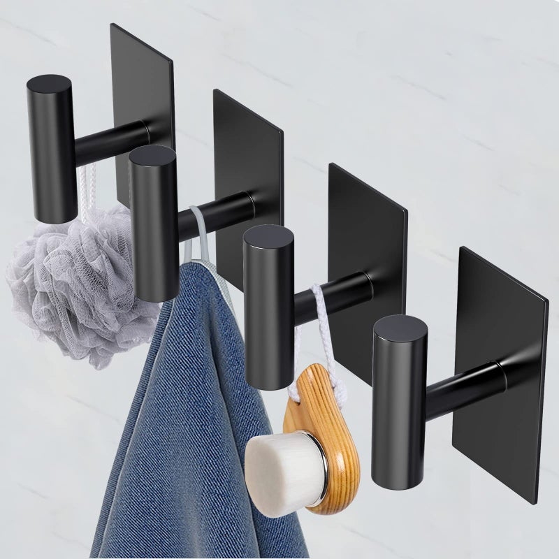 VAEHOLD Wall Towel Hooks, Heavy Duty Sticky Holder Waterproof Towel Hooks for Hanging Coat, Clothes, Closet Hook Wall Mount for Kitchen (Black, 2 Pack) - Image 5