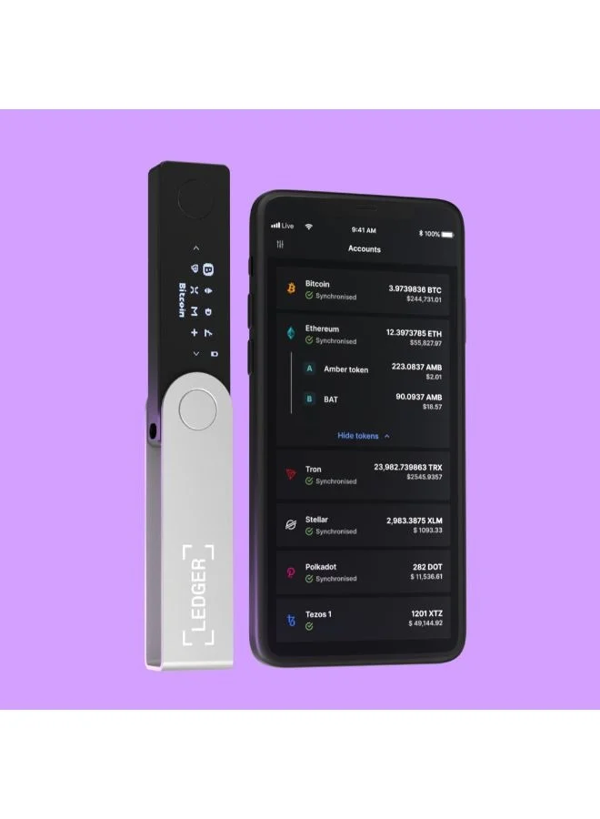 Ledger Nano X Hardware Wallet | Safest Crypto & NFT Cold Storage, Big Screen + Wireless Bluetooth & Type-C Connectivity, 5500+ Assets & Coins Supported, for iOS & Android, MacOS & Windows - Black