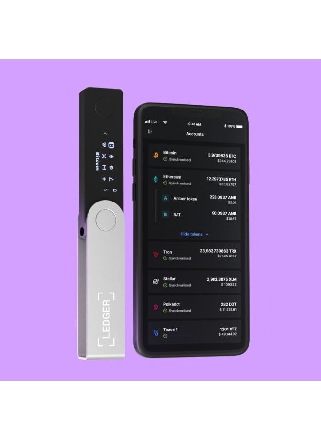 Ledger - Nano X Hardware Wallet | Safest Crypto & NFT Cold Storage, Big Screen + Wireless Bluetooth & Type-C Connectivity, 5500+ Assets & Coins Supported, for iOS & Android, MacOS & Windows - Black - Image 1