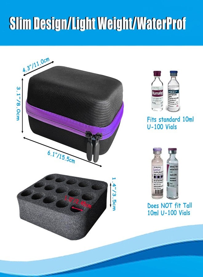 FAUDRECRO Insulin Vial Peptide Storage Case for Fridge with 15 Slots, 10ml Vials, Diabetic Cooler Injection Travel Protector Case, Vial Carrying Holder Organizer Handbag with Mesh Bag,Zipper (Purple) - Image 3