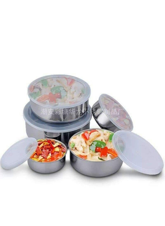 طقم علب ثلاجة استانلس 5 قطع لحفظ الطعام بأمان وجودة عالية. - Image 1