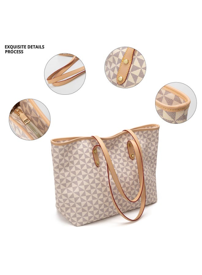 Women's 3-Piece Checkered Tote Bag Set with Shoulder Bag, Wallet, and Top Handle Satchel - Image 5