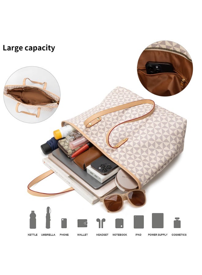 Women's 3-Piece Checkered Tote Bag Set with Shoulder Bag, Wallet, and Top Handle Satchel - Image 4