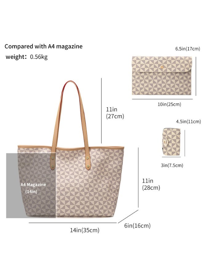 Women's 3-Piece Checkered Tote Bag Set with Shoulder Bag, Wallet, and Top Handle Satchel - Image 2