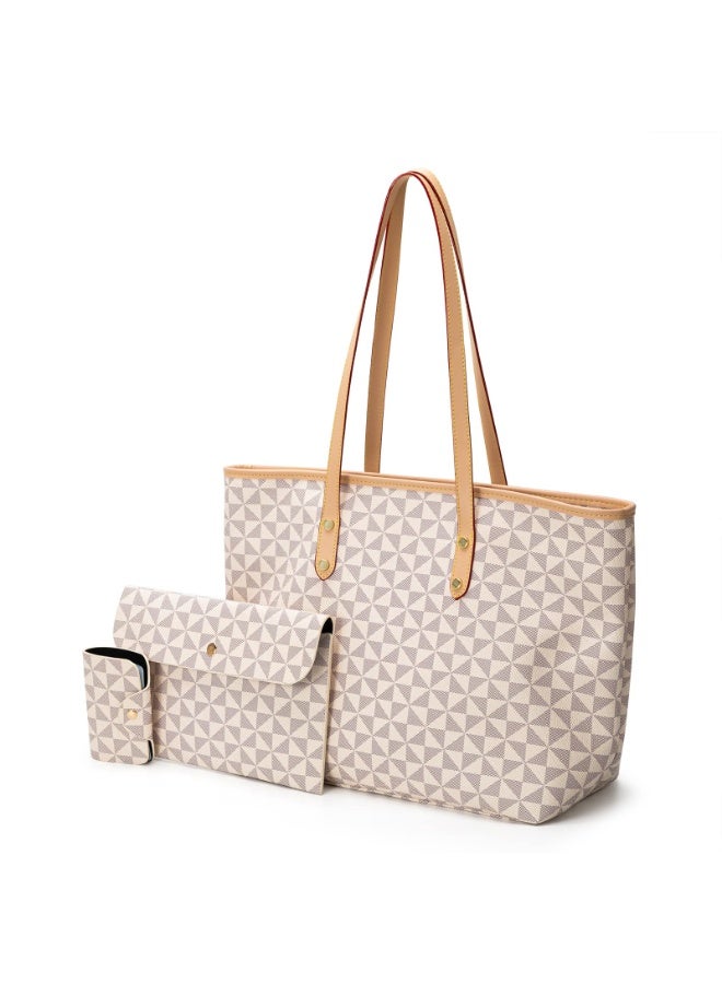 Women's 3-Piece Checkered Tote Bag Set with Shoulder Bag, Wallet, and Top Handle Satchel - Image 1
