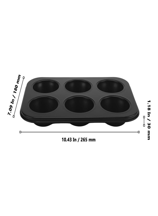 MUKLEI 6 Pack Muffin Pan, 6-Cup Non-Stick Carbon Steel Cupcake Baking Tin, Heavy Duty Bakeware for Muffins, Cheesecake, Quiche, Black - Image 2