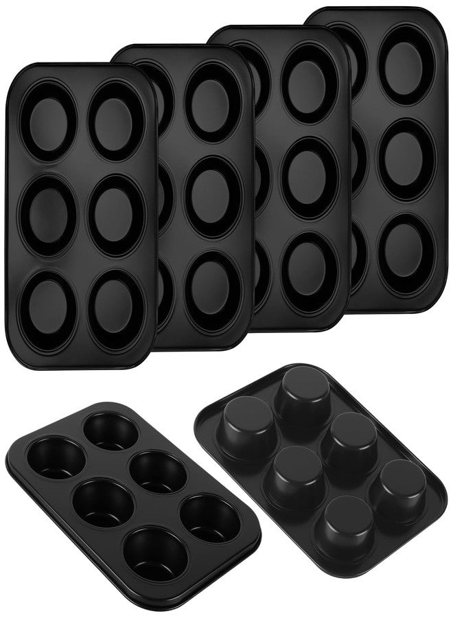 MUKLEI 6 Pack Muffin Pan, 6-Cup Non-Stick Carbon Steel Cupcake Baking Tin, Heavy Duty Bakeware for Muffins, Cheesecake, Quiche, Black - Image 1