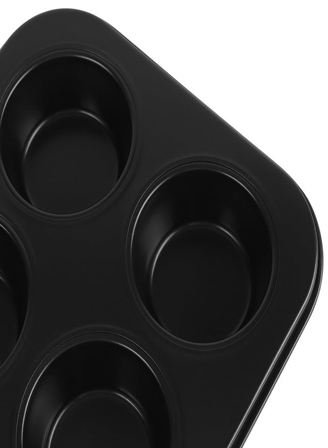 MUKLEI 6 Pack Muffin Pan, 6-Cup Non-Stick Carbon Steel Cupcake Baking Tin, Heavy Duty Bakeware for Muffins, Cheesecake, Quiche, Black - Image 3