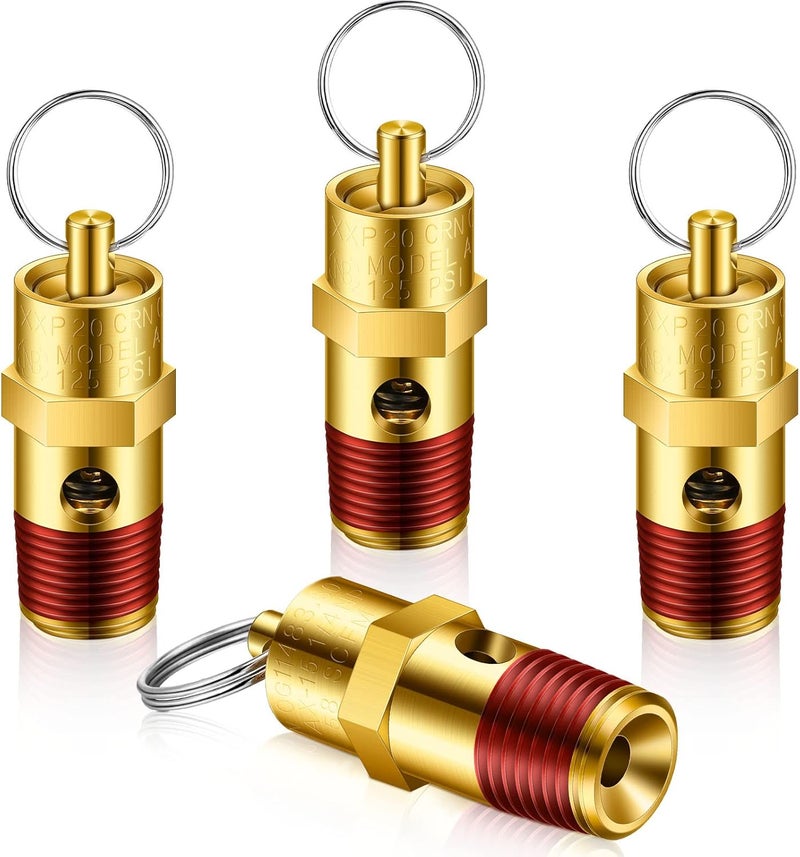 Bonuci صمام أمان بونوتشي 4 قطع 1/4 ذكر NPT صمام تخفيف الضغط (ضغط مجموعة 125 PSI) - Image 1