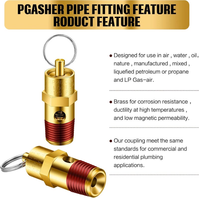 Bonuci صمام أمان بونوتشي 4 قطع 1/4 ذكر NPT صمام تخفيف الضغط (ضغط مجموعة 125 PSI) - Image 5