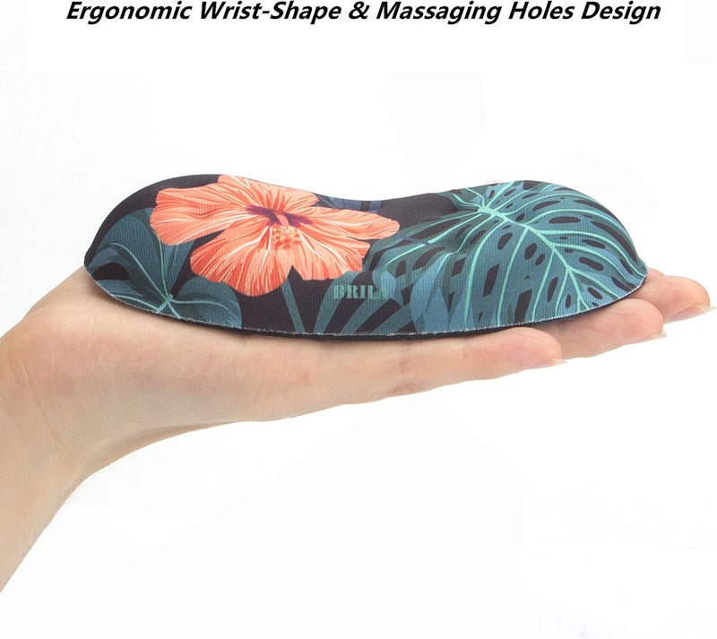 BRILA Ergonomic Memory Foam Mouse Wrist Rest Support Pad Cushion for Computer, Laptop, Office Work, PC Gaming - Massage Holes Design - Wrist Pain Relieve (Floral Leaves) - Image 4