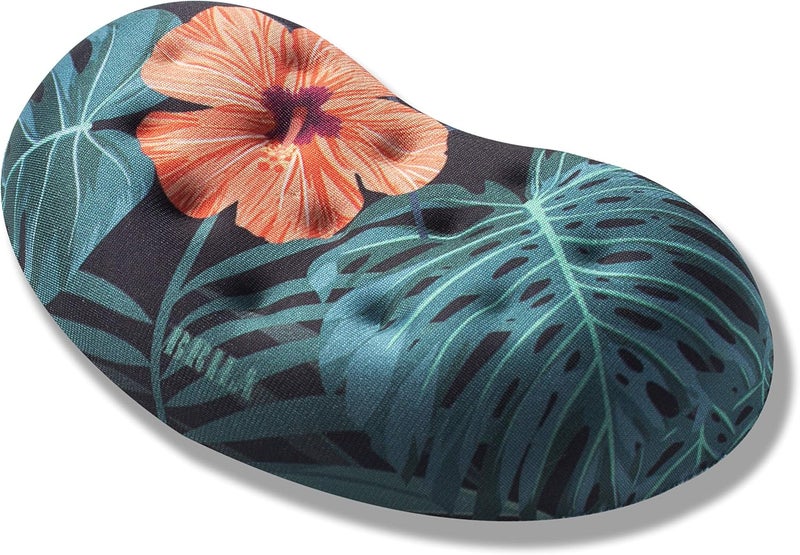 BRILA Ergonomic Memory Foam Mouse Wrist Rest Support Pad Cushion for Computer, Laptop, Office Work, PC Gaming - Massage Holes Design - Wrist Pain Relieve (Floral Leaves) - Image 1