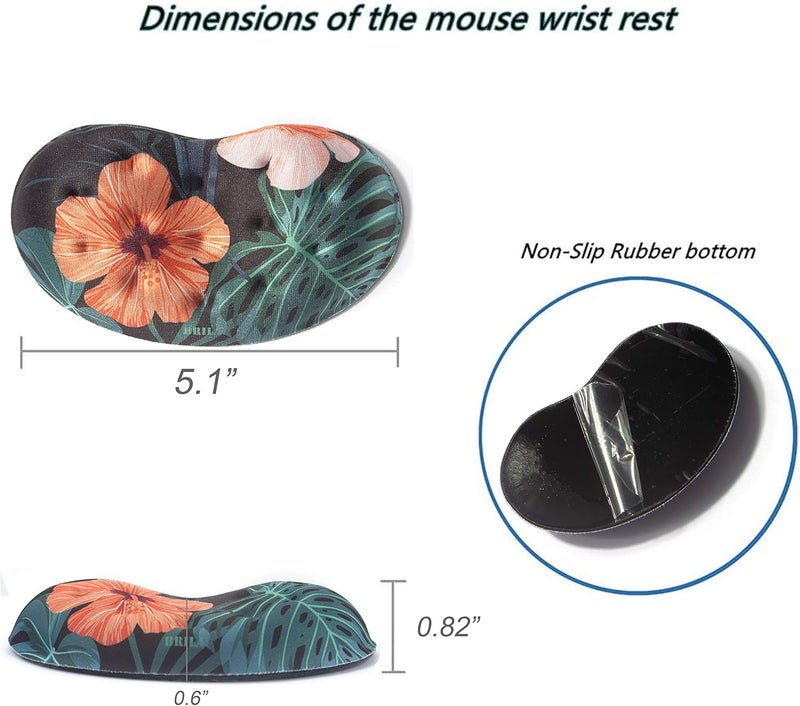 BRILA Ergonomic Memory Foam Mouse Wrist Rest Support Pad Cushion for Computer, Laptop, Office Work, PC Gaming - Massage Holes Design - Wrist Pain Relieve (Floral Leaves) - Image 3