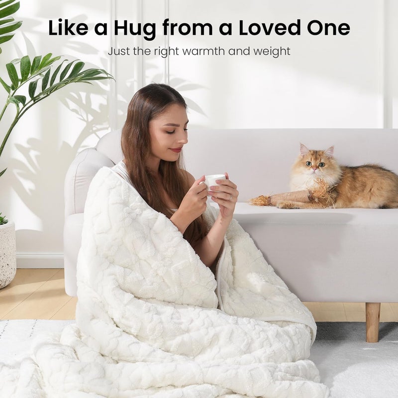 Drewin Comfort Weighted Blanket 20lbs, Stylish Jacquard Sherpa Weighted Blankets for Adults, Super Fluffy Cozy Bed Blanket for Sleep Natural and Calming, 60 x 80 inches, Cream White - Image 4