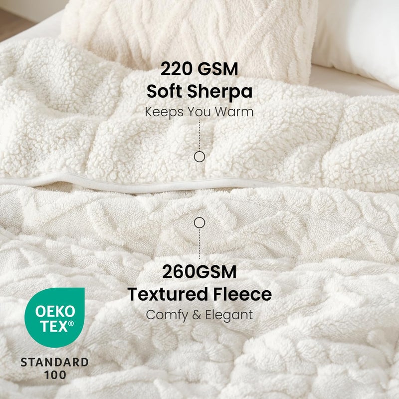 Drewin Comfort Weighted Blanket 20lbs, Stylish Jacquard Sherpa Weighted Blankets for Adults, Super Fluffy Cozy Bed Blanket for Sleep Natural and Calming, 60 x 80 inches, Cream White - Image 3