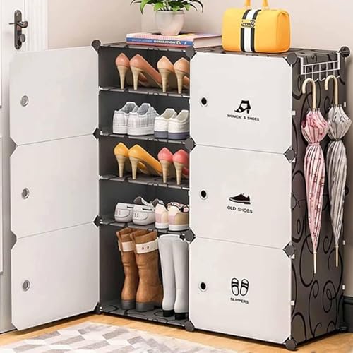 KEEKOS Portable Shoe Rack for Home Plastic with Door,Adjustable Plastic Shoe Rack for Bedroom/Outdoor Waterproof, Shoe Storage Organizer,Multifunctional,Shelves (Blackwhite, 12-Layer) - Image 1