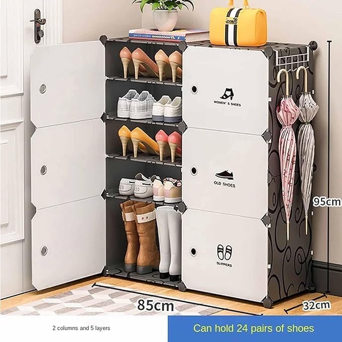 KEEKOS Portable Shoe Rack for Home Plastic with Door,Adjustable Plastic Shoe Rack for Bedroom/Outdoor Waterproof, Shoe Storage Organizer,Multifunctional,Shelves (Blackwhite, 12-Layer) - Image 2