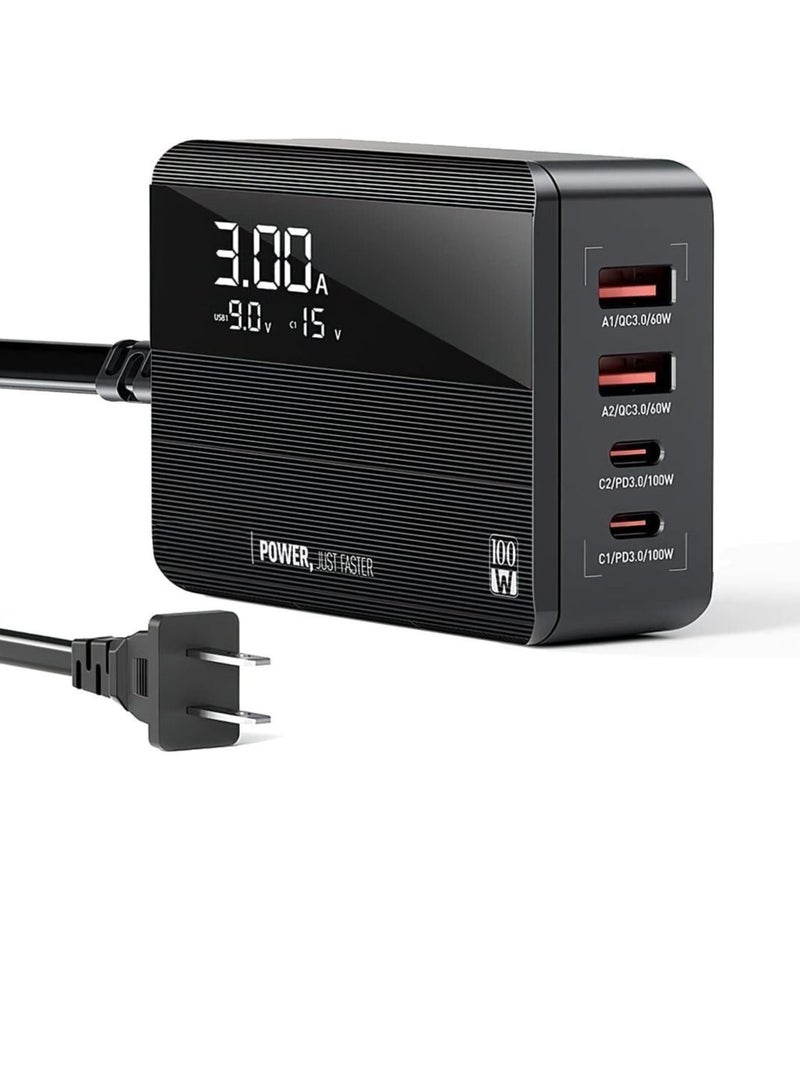 Captaintech USB C Charger, 100W PD GaN Fast Charger Block with LED Display, 4-Port Desktop USB Charging Station 2 USB-C +2 USB A Ports for MacBook Pro/Air, iPad, Laptops, iPhone, Samsung Galaxy, Steam Deck - Image 1