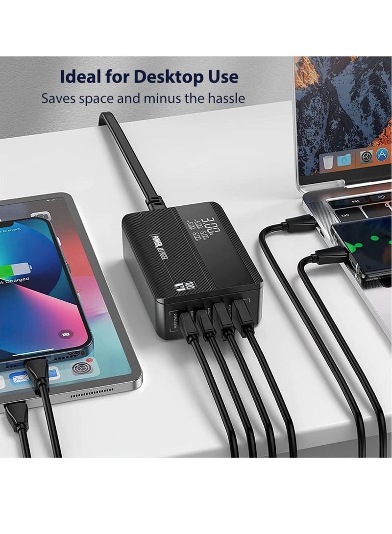 Captaintech USB C Charger, 100W PD GaN Fast Charger Block with LED Display, 4-Port Desktop USB Charging Station 2 USB-C +2 USB A Ports for MacBook Pro/Air, iPad, Laptops, iPhone, Samsung Galaxy, Steam Deck - Image 2
