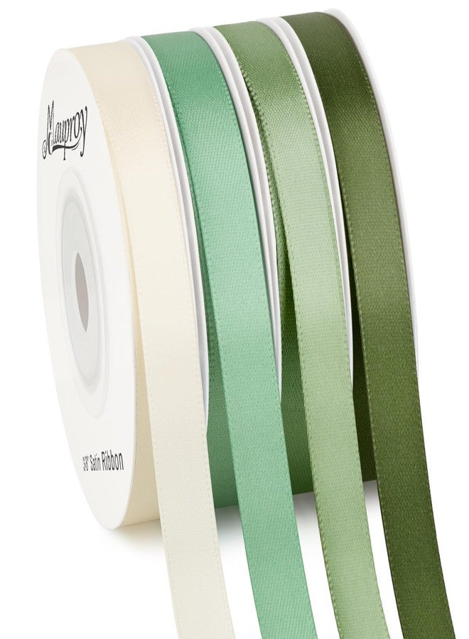 Mauproy 3/8 Inch Sage Green Satin Ribbon, 4 Rolls Total 40 Yards, Double Faced Mixed Green Thin Ribbon for Gift Wrapping, Flower Bouquets, Crafts, Wedding Decorations - Image 1