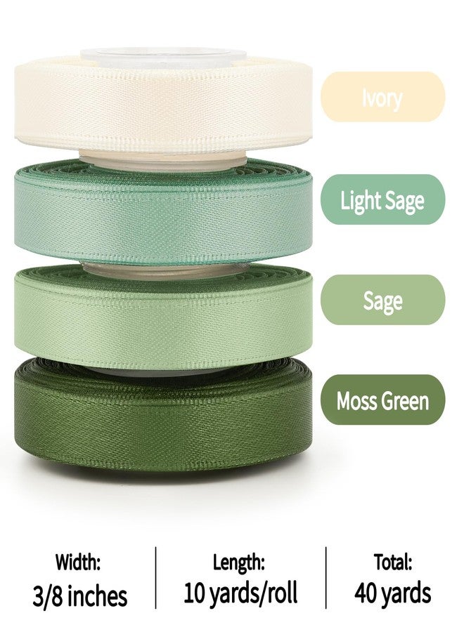 Mauproy 3/8 Inch Sage Green Satin Ribbon, 4 Rolls Total 40 Yards, Double Faced Mixed Green Thin Ribbon for Gift Wrapping, Flower Bouquets, Crafts, Wedding Decorations - Image 2