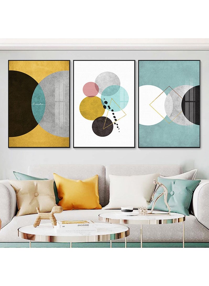 FASHION HOME 3PCS Wall Art Bright Style Minimalist Decor Modern Abstract Canvas Prints Poster Picture Framed Paintings Decorations  - Image 1