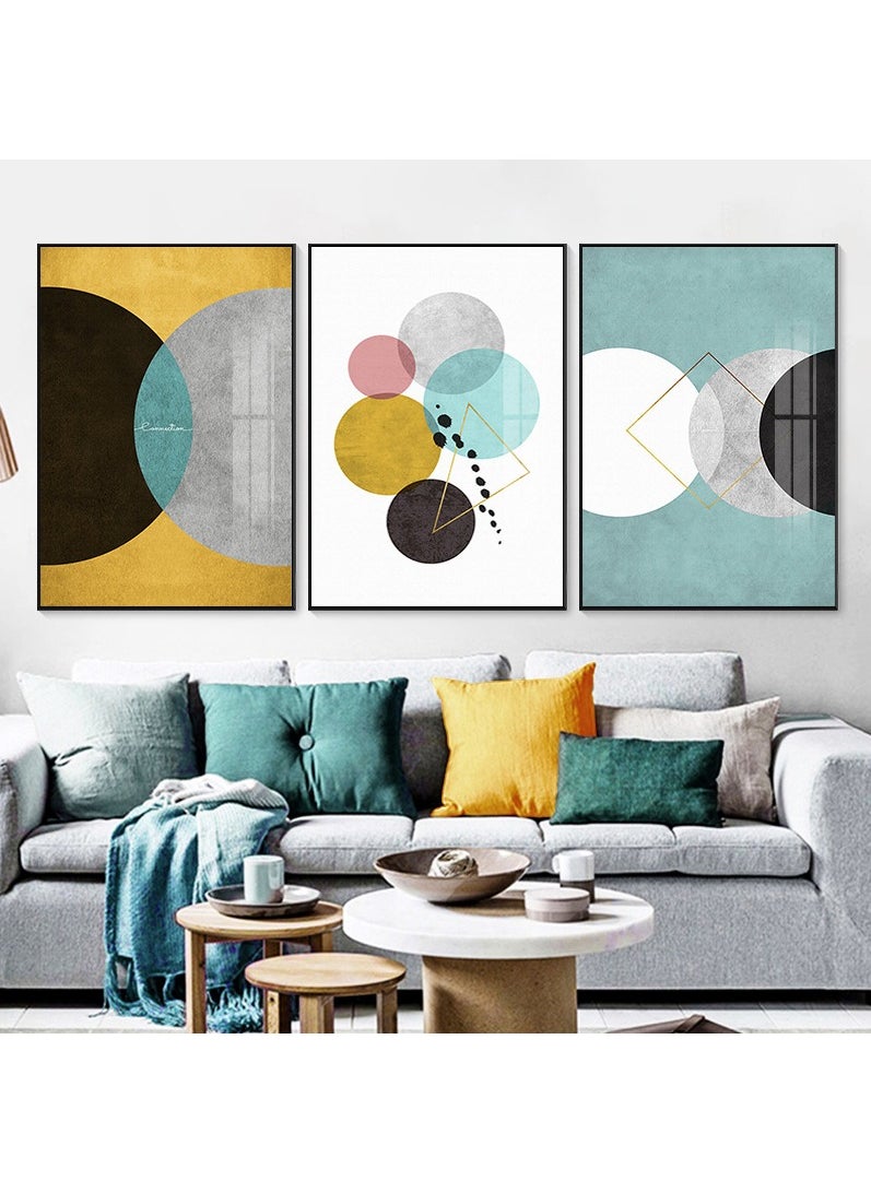 FASHION HOME 3PCS Wall Art Bright Style Minimalist Decor Modern Abstract Canvas Prints Poster Picture Framed Paintings Decorations  - Image 2