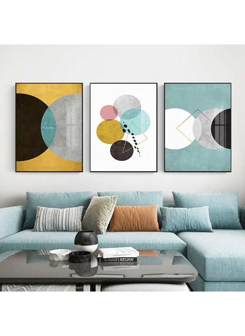 FASHION HOME 3PCS Wall Art Bright Style Minimalist Decor Modern Abstract Canvas Prints Poster Picture Framed Paintings Decorations  - Image 3