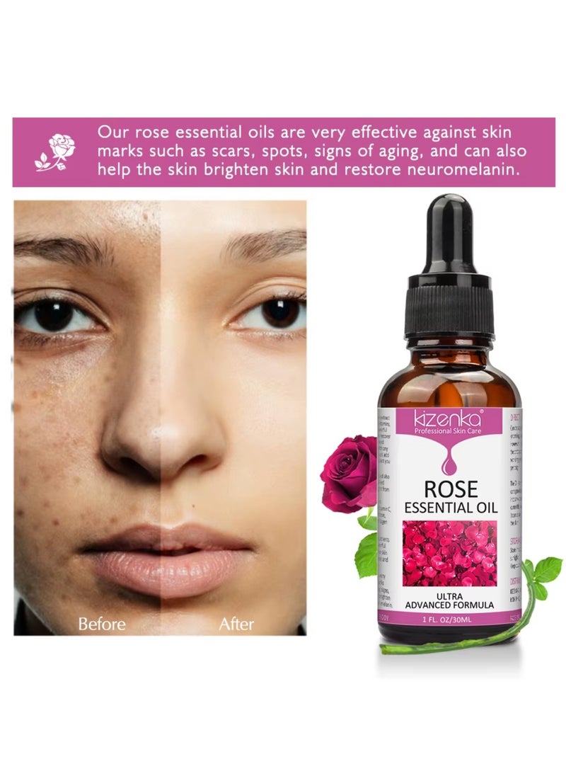 kizenka - Rose Essential Oil Face Rose Oil Moisturizer Rose Oil Anti Ageing and Anti Wrinkle Serum Rose Oil for Face Skin Care Reduce Fine Lines and Skin Marks Face Serum with Rose Extract 30ml - Image 1