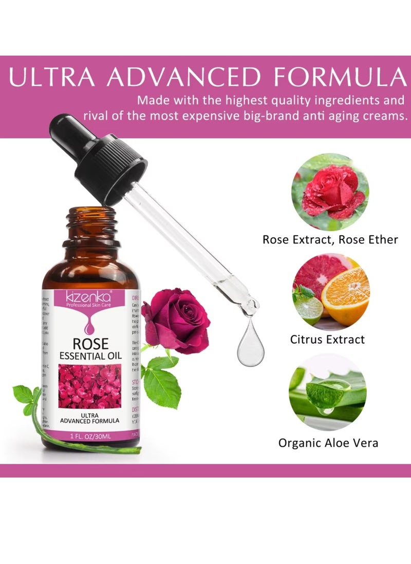 kizenka - Rose Essential Oil Face Rose Oil Moisturizer Rose Oil Anti Ageing and Anti Wrinkle Serum Rose Oil for Face Skin Care Reduce Fine Lines and Skin Marks Face Serum with Rose Extract 30ml - Image 1