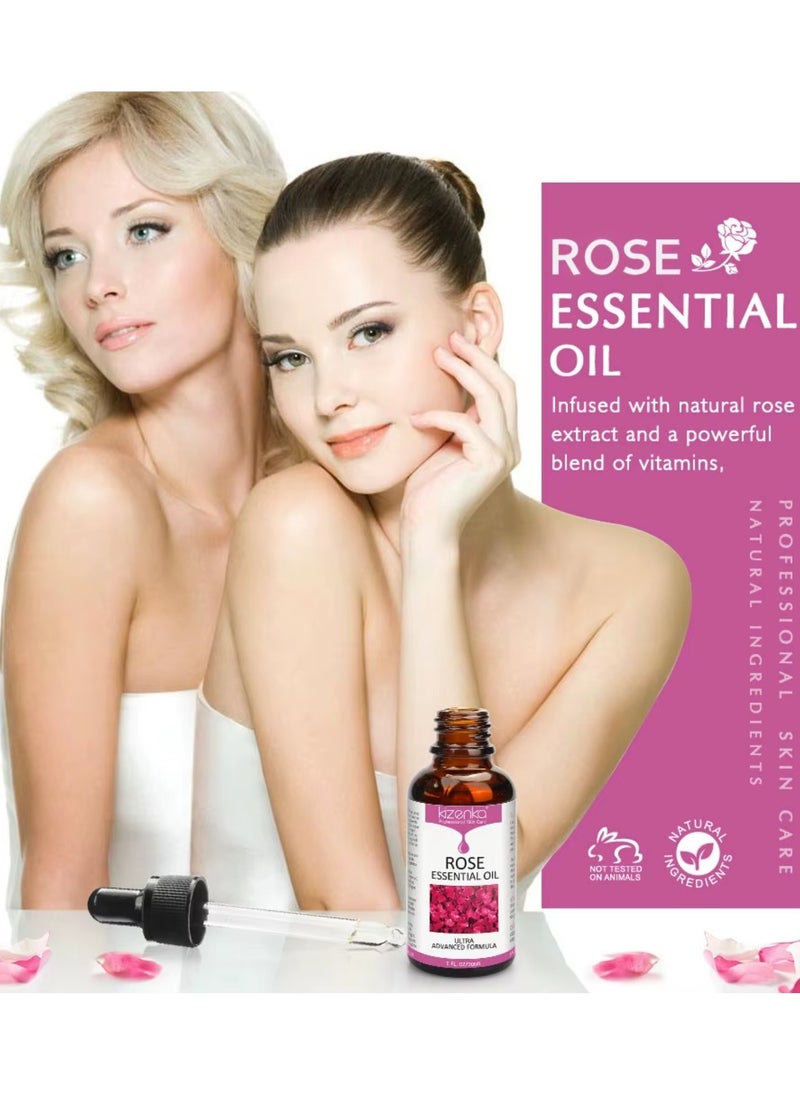 kizenka - Rose Essential Oil Face Rose Oil Moisturizer Rose Oil Anti Ageing and Anti Wrinkle Serum Rose Oil for Face Skin Care Reduce Fine Lines and Skin Marks Face Serum with Rose Extract 30ml - Image 1