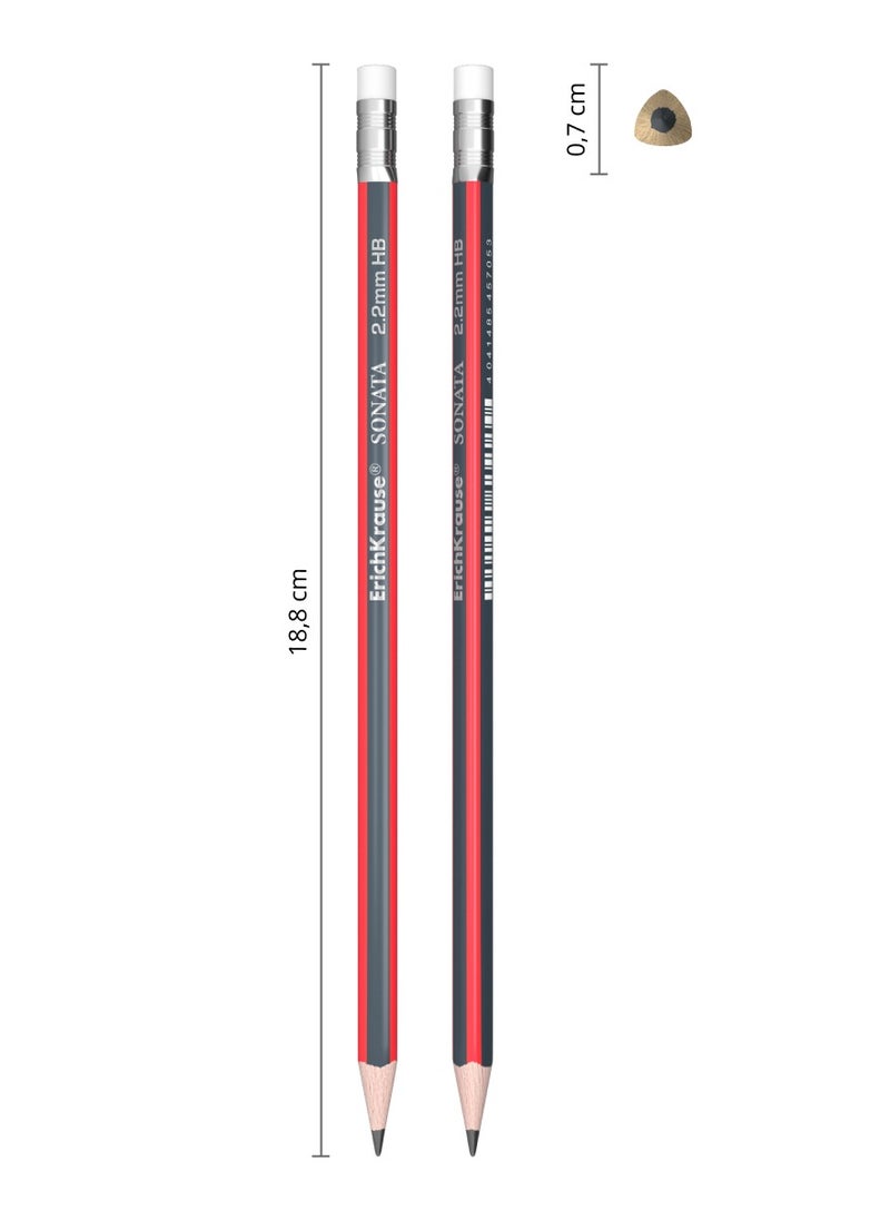 Set of 4 graphite pencils Sonata, triangular, with eraser, HB (in blister)