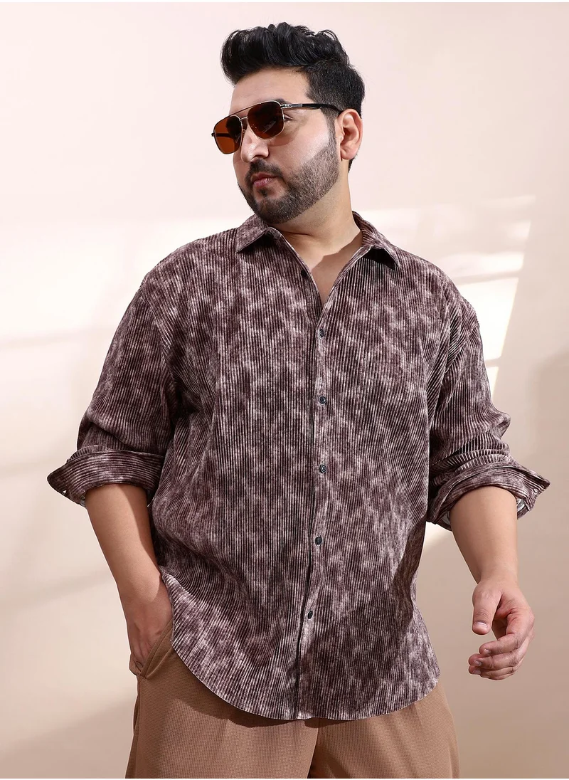 انستافاب بلس Instafab Plus Men's Russet Brown Faded Corduroy Relaxed Shirt For Casual Wear | Spread Collar | Long Cuffed Sleeves | Button Closure | Plus Size Shirt Crafted With Comfort Fit For Everyday Wear
