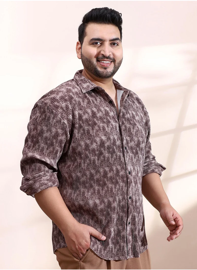 انستافاب بلس Instafab Plus Men's Russet Brown Faded Corduroy Relaxed Shirt For Casual Wear | Spread Collar | Long Cuffed Sleeves | Button Closure | Plus Size Shirt Crafted With Comfort Fit For Everyday Wear