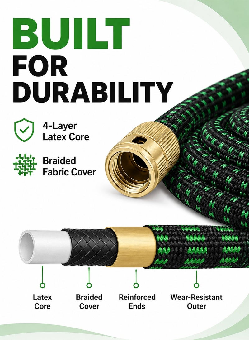 Favarey 75ft Expandable Garden Hose with 10-Function Nozzle, Solid Brass Connectors, and Storage Bag - No-Kink Flexible Water Hose for Garden, Car, and Pet Cleaning - Image 3