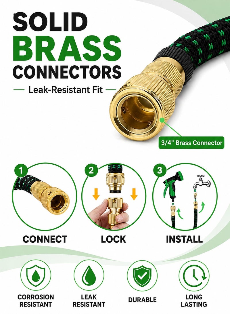 Favarey 75ft Expandable Garden Hose with 10-Function Nozzle, Solid Brass Connectors, and Storage Bag - No-Kink Flexible Water Hose for Garden, Car, and Pet Cleaning - Image 4