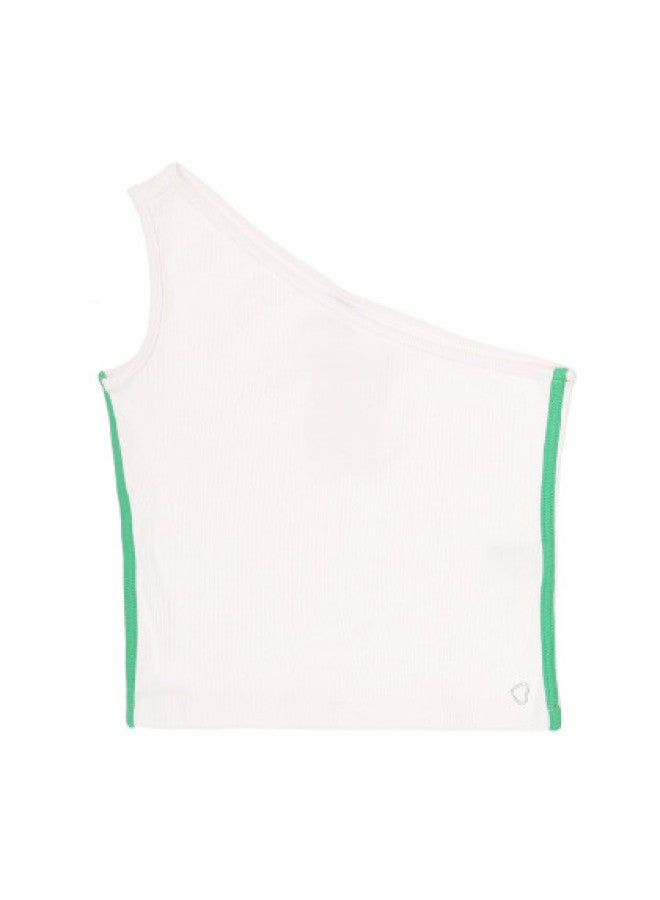 Zara kids' Slim-fit Elastic Single-shoulder Color-block Ribbed Tank Top With Heart Decor - Image 1
