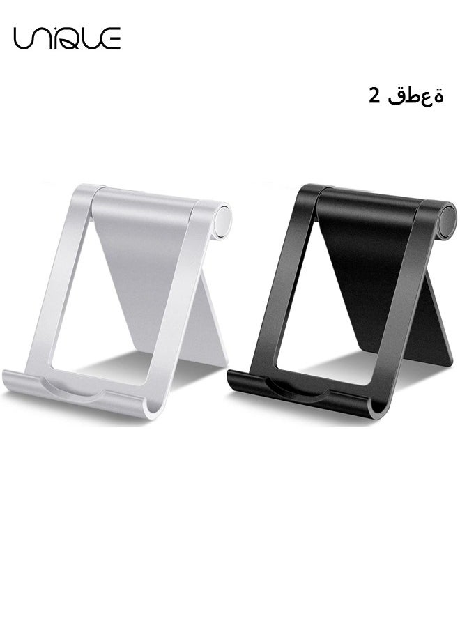 Unique 2 Pieces Cell Phone Stand Foldable Phone Holder Multi-Angle Universal Mobile Phone Stand Portable Smartphone Dock Compatible with Most Cell Phone and Tablet for Desk (Black, White)  - Image 1
