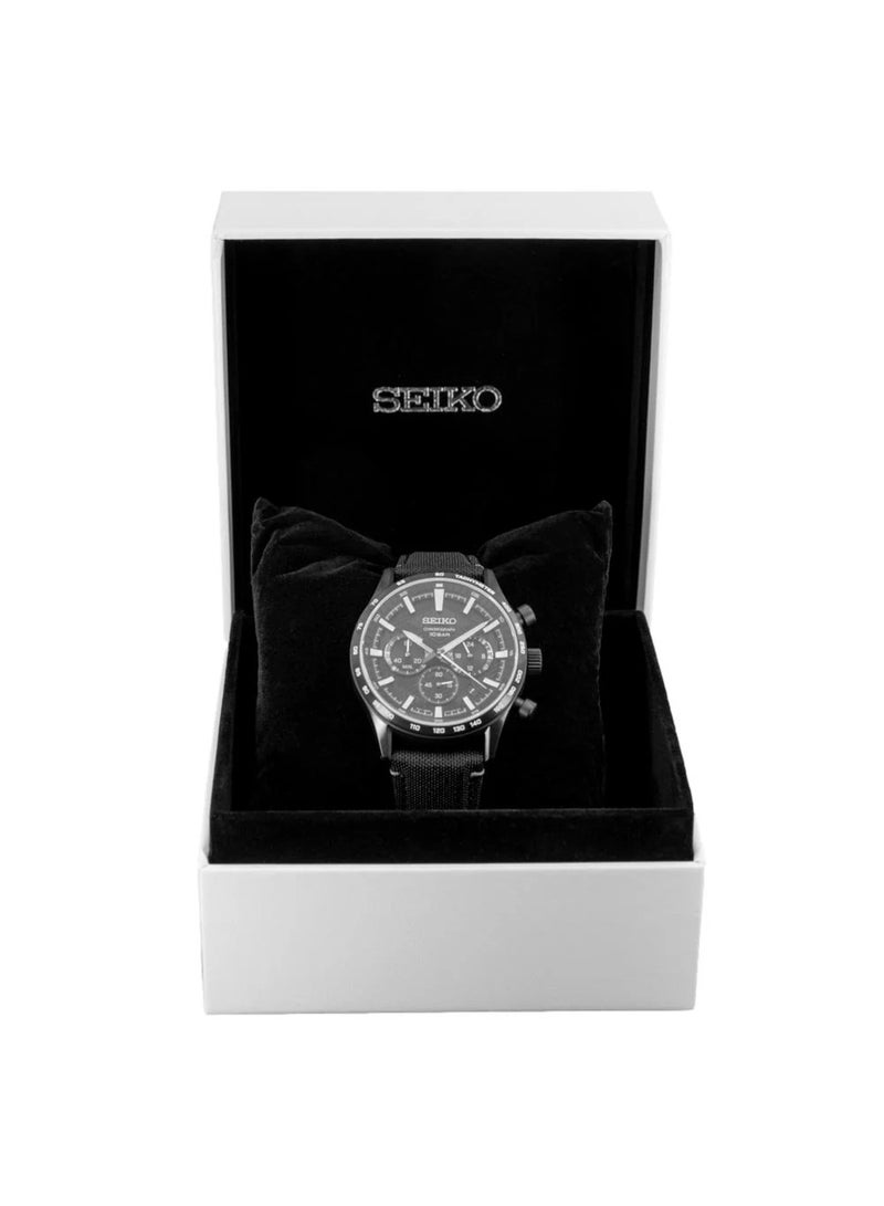 Seiko ساعة كرونوغراف كوارتز للرجال بمينا سوداء SSB417P1 - Image 4