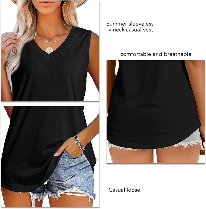 klarako Women Loose Tank Top Sleeveless V Neck Casual Vest Shirt Solid Color Basic Tee Tunic Tank Blouses Summer Clothes - Image 2
