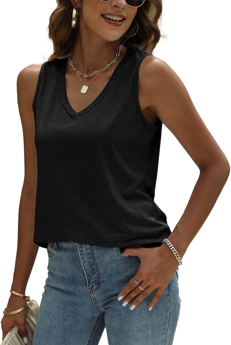 klarako Women Loose Tank Top Sleeveless V Neck Casual Vest Shirt Solid Color Basic Tee Tunic Tank Blouses Summer Clothes - Image 4