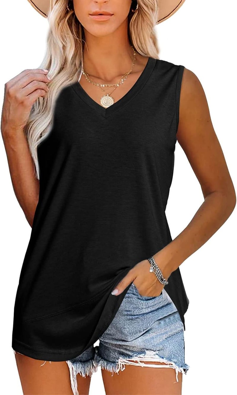 klarako Women Loose Tank Top Sleeveless V Neck Casual Vest Shirt Solid Color Basic Tee Tunic Tank Blouses Summer Clothes - Image 1