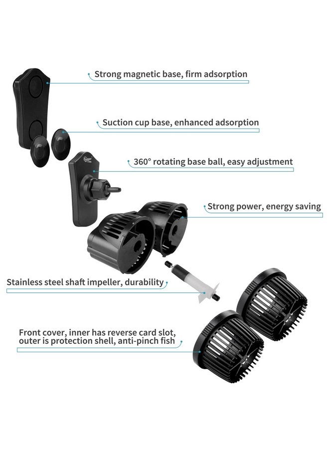 hygger 4200GPH Double Head Aquarium Circulation Pump, Quiet 12W Aquarium Wave Maker, with Strong Magnetic Suction Base, 360°Adjustable Power Head, for 110~240 Gal Tank - Image 5