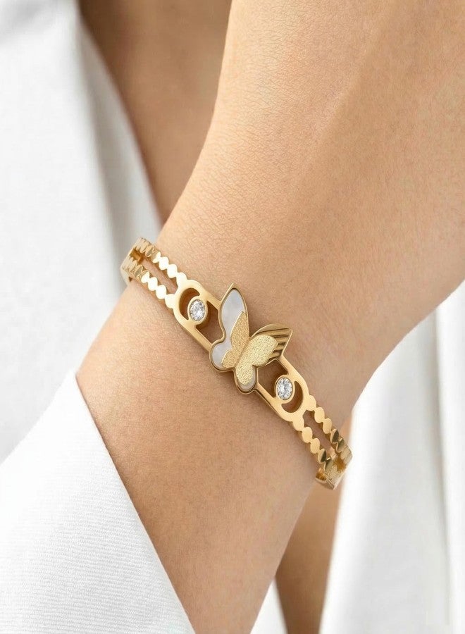 Dbell Trendy Butterfly Bracelet for Women & Girls | Stainless Steel Gold Finish Elegant Bracelet | Fashion & Stylish Accessory - Image 3