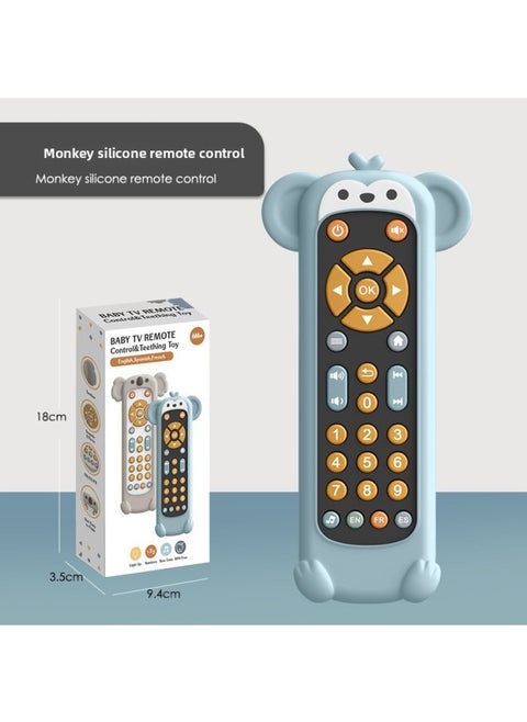 E-commerce Infant And Toddler 0-1 Year Old Baby Remote Control TV Soft Glue Teether Music Early Education Soothing Toy-Color:[english] Monkey Silicone Case + Black Remote Control