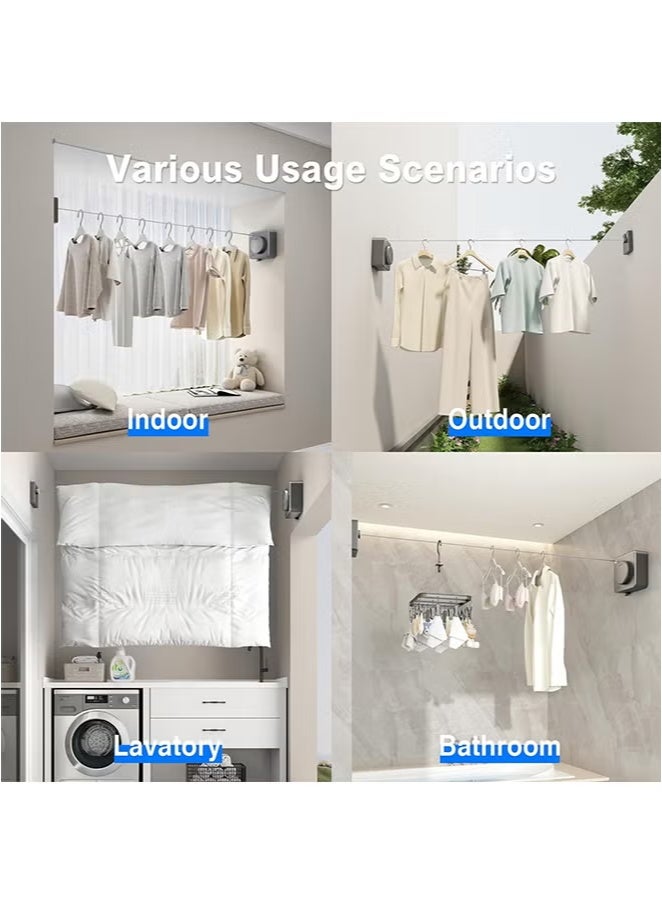 Hihonor Retractable Clothesline, Indoor/Outdoor Clothesline, Anti-Sag Retractable Laundry Line, Stainless Steel Wall Mounted, No Hole Punching, for Home/Hotel (Grey, 4.8m) - Image 5