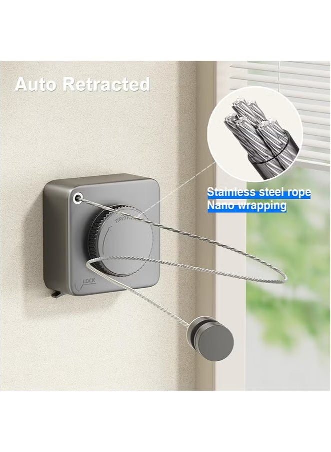 Hihonor Retractable Clothesline, Indoor/Outdoor Clothesline, Anti-Sag Retractable Laundry Line, Stainless Steel Wall Mounted, No Hole Punching, for Home/Hotel (Grey, 4.8m) - Image 4