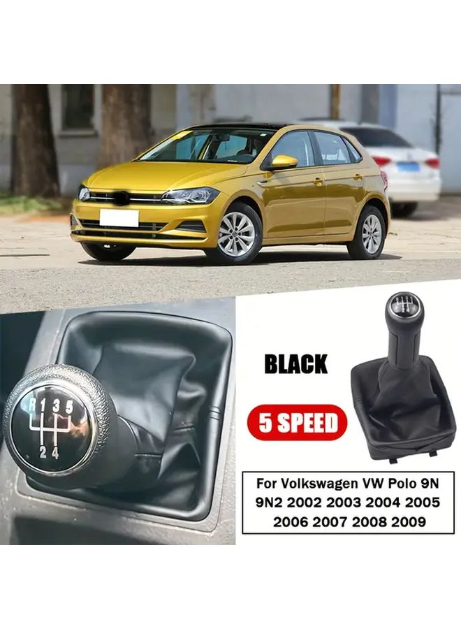 Leather Gear Shift Knob 5 Gears Gaitor Boot For VW Polo 9N 2002 2009 Interior - Image 1