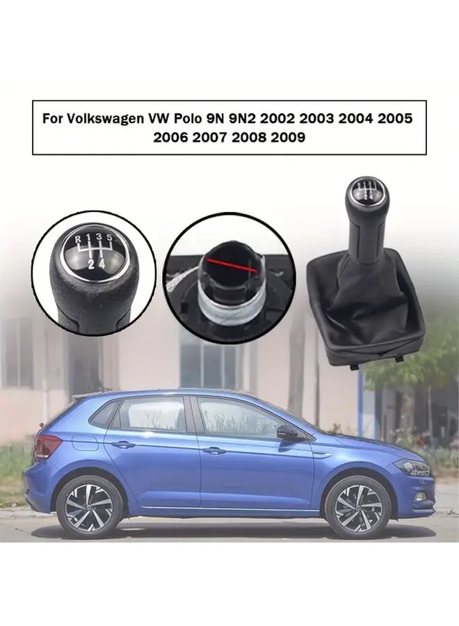 Leather Gear Shift Knob 5 Gears Gaitor Boot For VW Polo 9N 2002 2009 Interior - Image 2